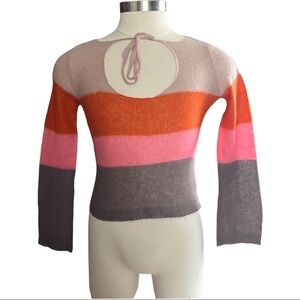 Joseph Italy Cutout Cream Orange Pink Grey Color Block Mohair Wool Sweater Sz Sm